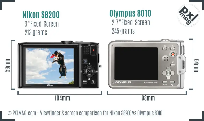 Nikon S8200 vs Olympus 8010 Screen and Viewfinder comparison