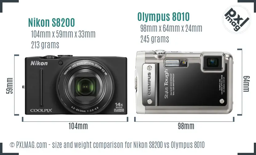 Nikon S8200 vs Olympus 8010 size comparison