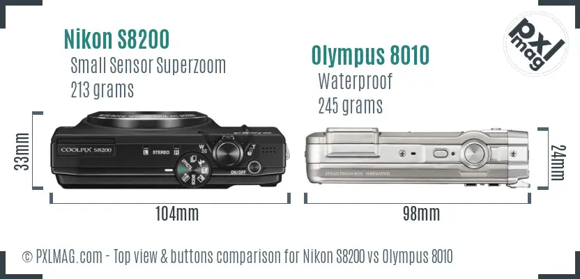 Nikon S8200 vs Olympus 8010 top view buttons comparison