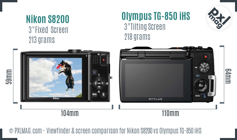Nikon S8200 vs Olympus TG-850 iHS Screen and Viewfinder comparison