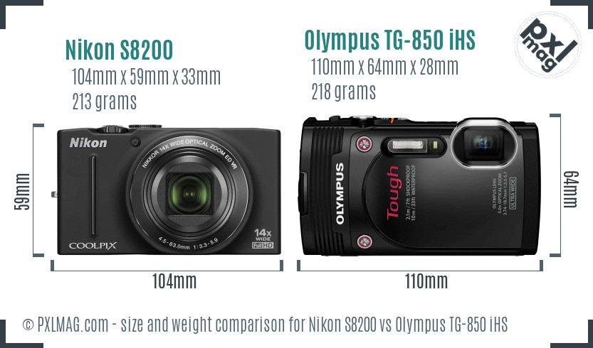 Nikon S8200 vs Olympus TG-850 iHS size comparison Nikon S8200 vs Olympus TG-850 iHS size comparison