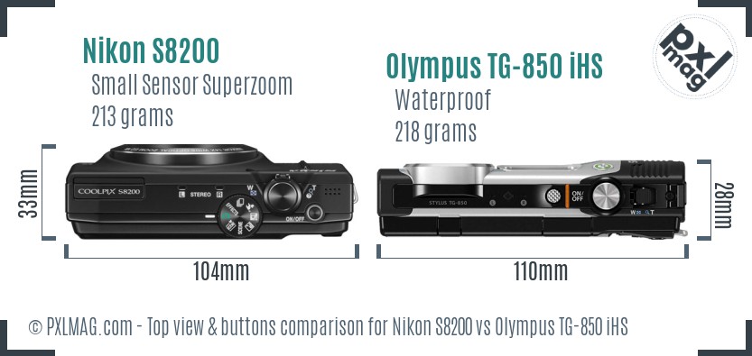 Nikon S8200 vs Olympus TG-850 iHS top view buttons comparison