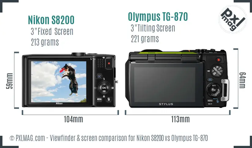 Nikon S8200 vs Olympus TG-870 Screen and Viewfinder comparison