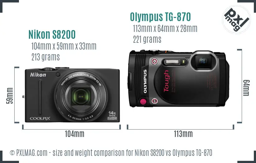 Nikon S8200 vs Olympus TG-870 size comparison