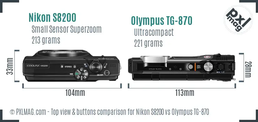 Nikon S8200 vs Olympus TG-870 top view buttons comparison