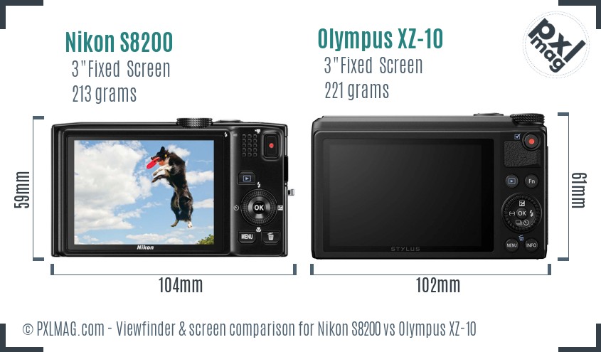 Nikon S8200 vs Olympus XZ-10 Screen and Viewfinder comparison