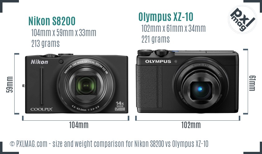 Nikon S8200 vs Olympus XZ-10 size comparison