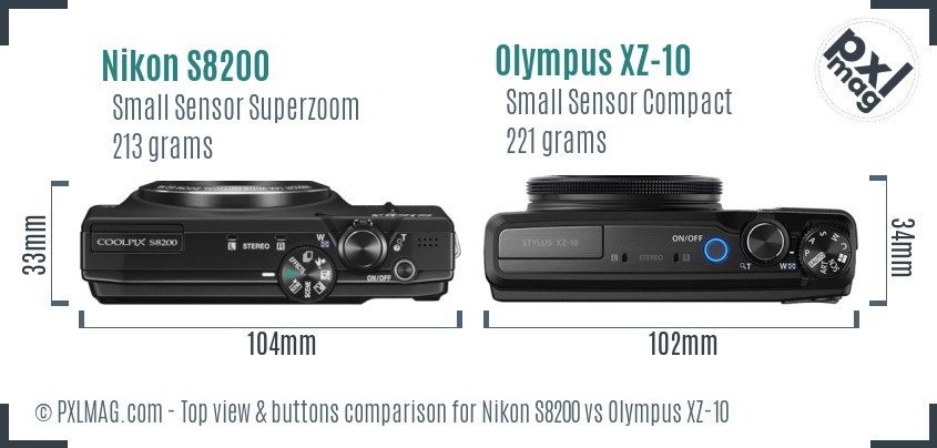 Nikon S8200 vs Olympus XZ-10 top view buttons comparison