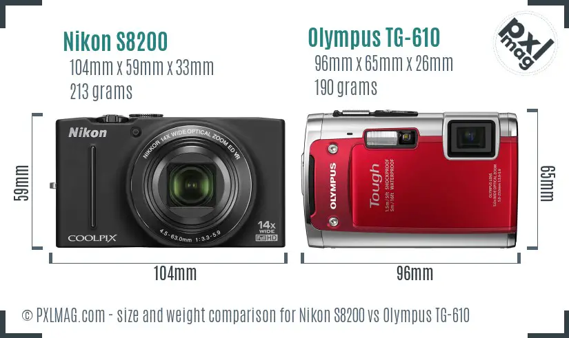 Nikon S8200 vs Olympus TG-610 size comparison Nikon S8200 vs Olympus TG-610 size comparison