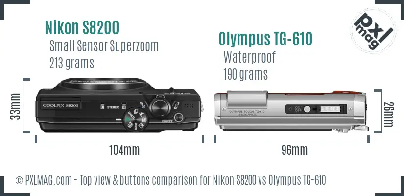 Nikon S8200 vs Olympus TG-610 top view buttons comparison Nikon S8200 vs Olympus TG-610 top view buttons comparison