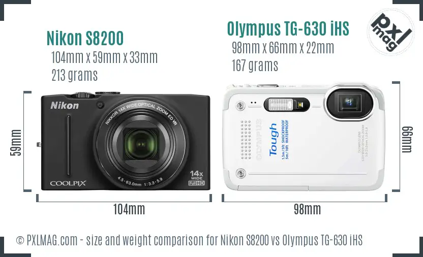Nikon S8200 vs Olympus TG-630 iHS size comparison