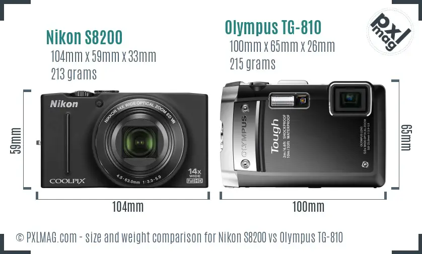 Nikon S8200 vs Olympus TG-810 size comparison