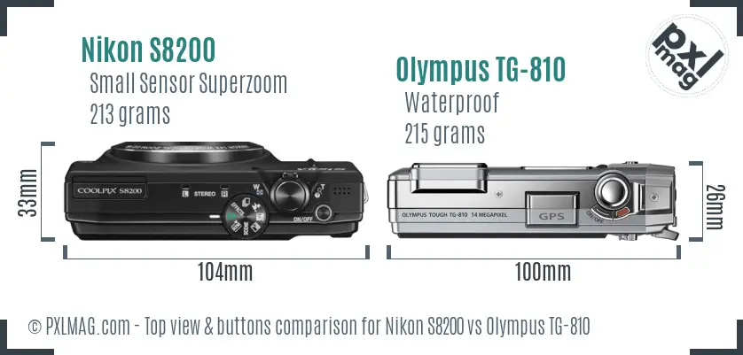 Nikon S8200 vs Olympus TG-810 top view buttons comparison