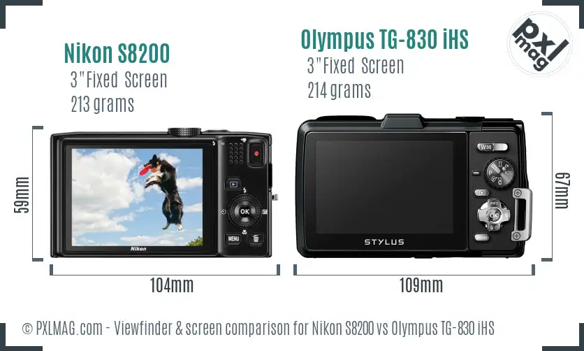 Nikon S8200 vs Olympus TG-830 iHS Screen and Viewfinder comparison