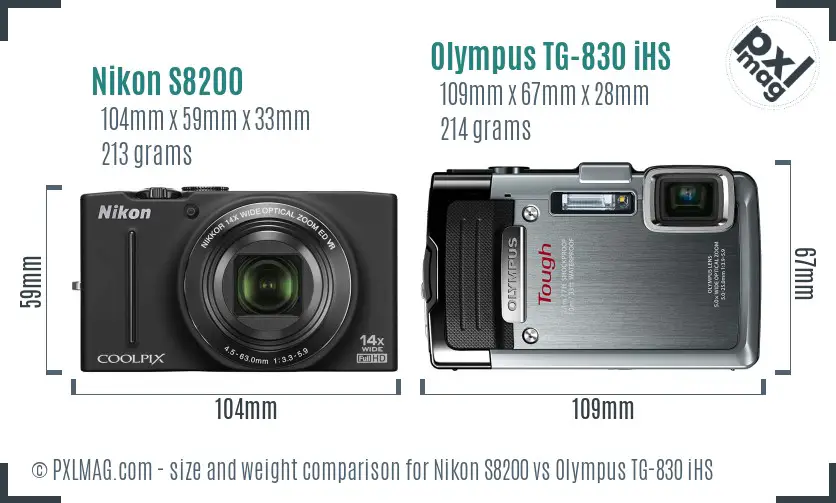 Nikon S8200 vs Olympus TG-830 iHS size comparison