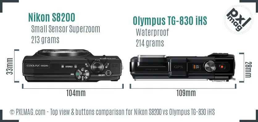 Nikon S8200 vs Olympus TG-830 iHS top view buttons comparison
