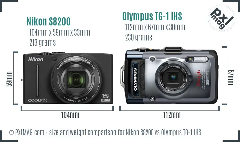 Nikon S8200 vs Olympus TG-1 iHS size comparison