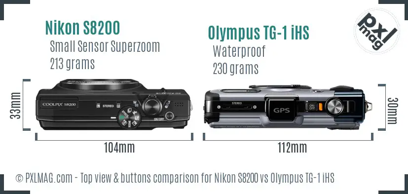 Nikon S8200 vs Olympus TG-1 iHS top view buttons comparison