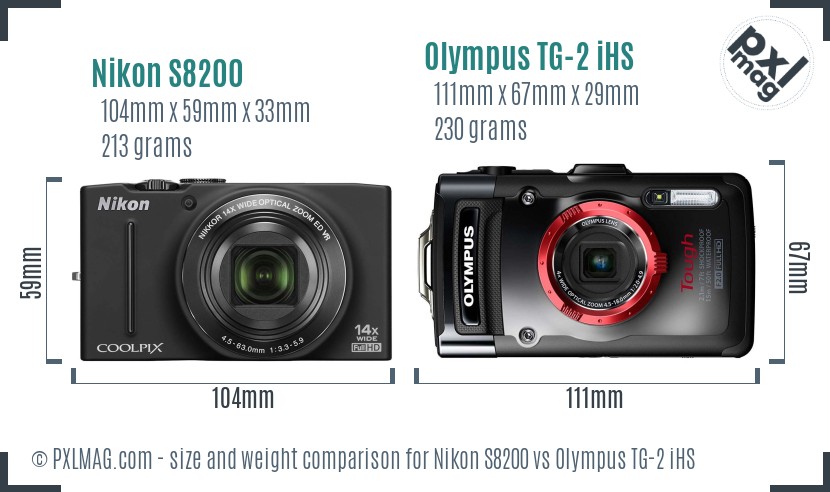 Nikon S8200 vs Olympus TG-2 iHS size comparison