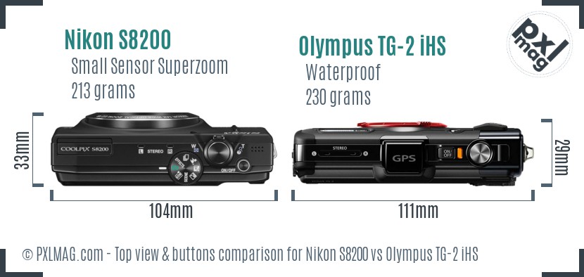 Nikon S8200 vs Olympus TG-2 iHS top view buttons comparison