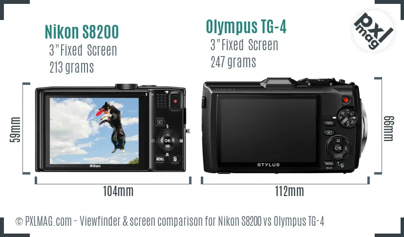 Nikon S8200 vs Olympus TG-4 Screen and Viewfinder comparison