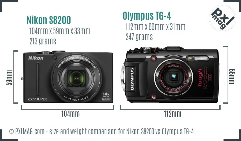 Nikon S8200 vs Olympus TG-4 size comparison