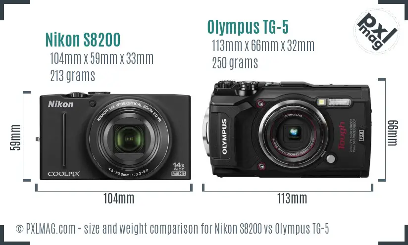 Nikon S8200 vs Olympus TG-5 size comparison Nikon S8200 vs Olympus TG-5 size comparison