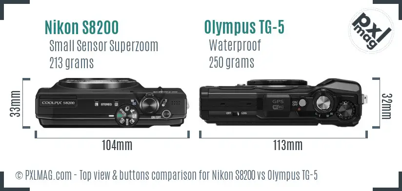 Nikon S8200 vs Olympus TG-5 top view buttons comparison Nikon S8200 vs Olympus TG-5 top view buttons comparison