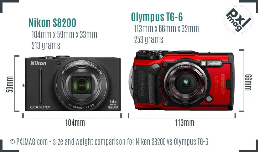Nikon S8200 vs Olympus TG-6 size comparison Nikon S8200 vs Olympus TG-6 size comparison