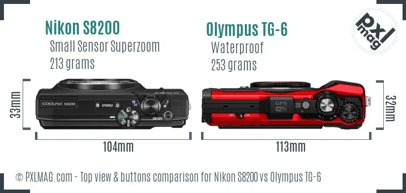 Nikon S8200 vs Olympus TG-6 top view buttons comparison
