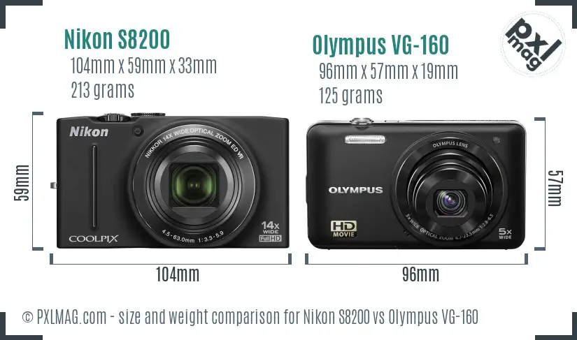 Nikon S8200 vs Olympus VG-160 size comparison Nikon S8200 vs Olympus VG-160 size comparison