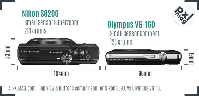 Nikon S8200 vs Olympus VG-160 top view buttons comparison Nikon S8200 vs Olympus VG-160 top view buttons comparison