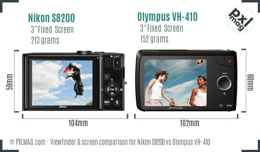Nikon S8200 vs Olympus VH-410 Screen and Viewfinder comparison