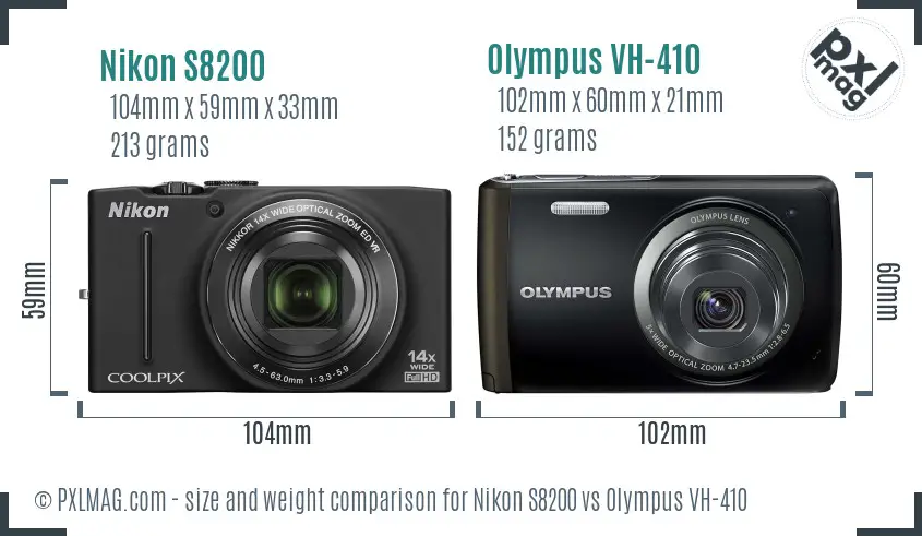 Nikon S8200 vs Olympus VH-410 size comparison
