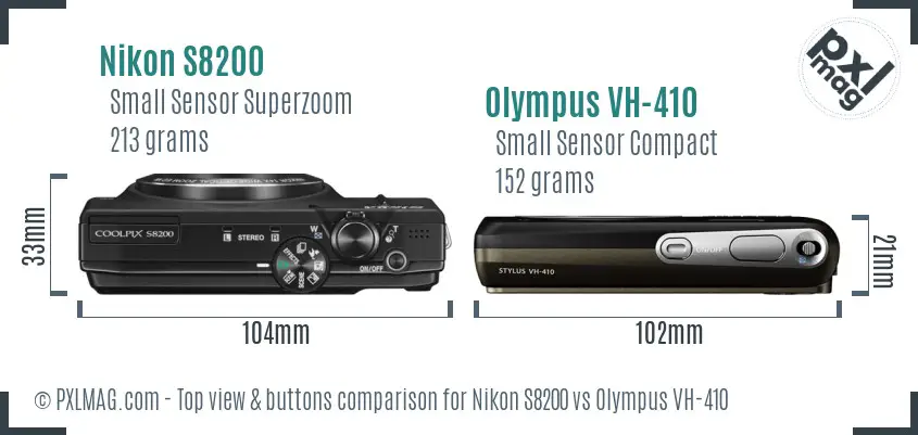 Nikon S8200 vs Olympus VH-410 top view buttons comparison