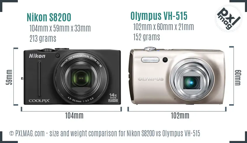 Nikon S8200 vs Olympus VH-515 size comparison