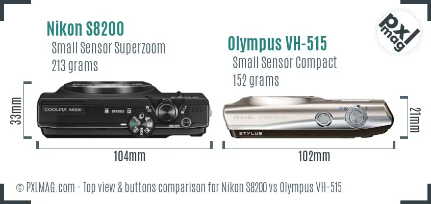 Nikon S8200 vs Olympus VH-515 top view buttons comparison