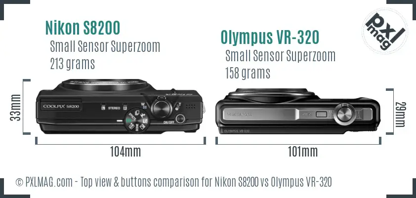 Nikon S8200 vs Olympus VR-320 top view buttons comparison
