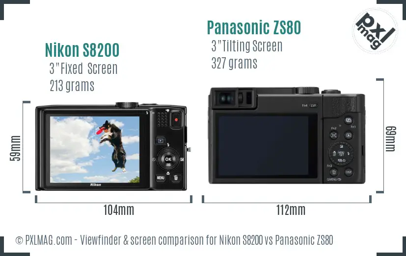 Nikon S8200 vs Panasonic ZS80 Screen and Viewfinder comparison