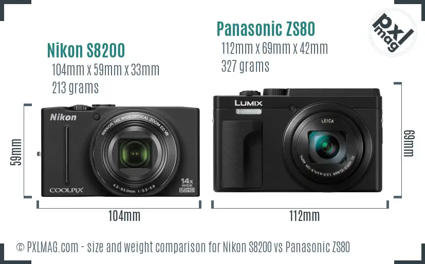 Nikon S8200 vs Panasonic ZS80 size comparison
