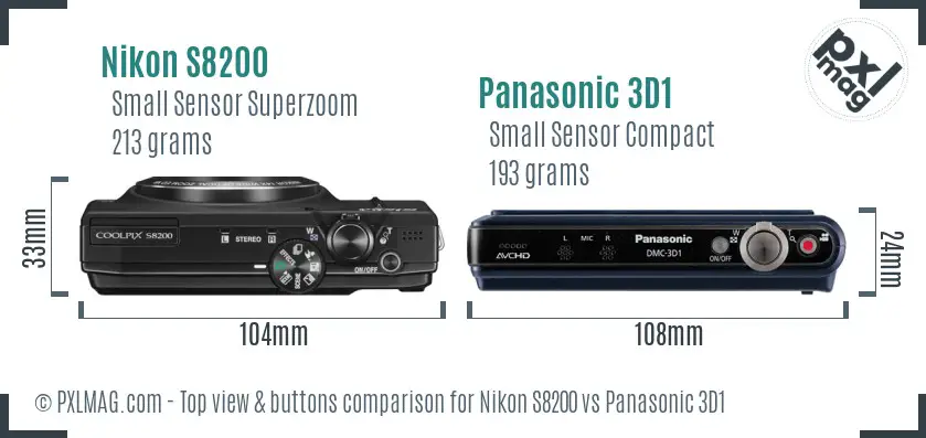 Nikon S8200 vs Panasonic 3D1 top view buttons comparison