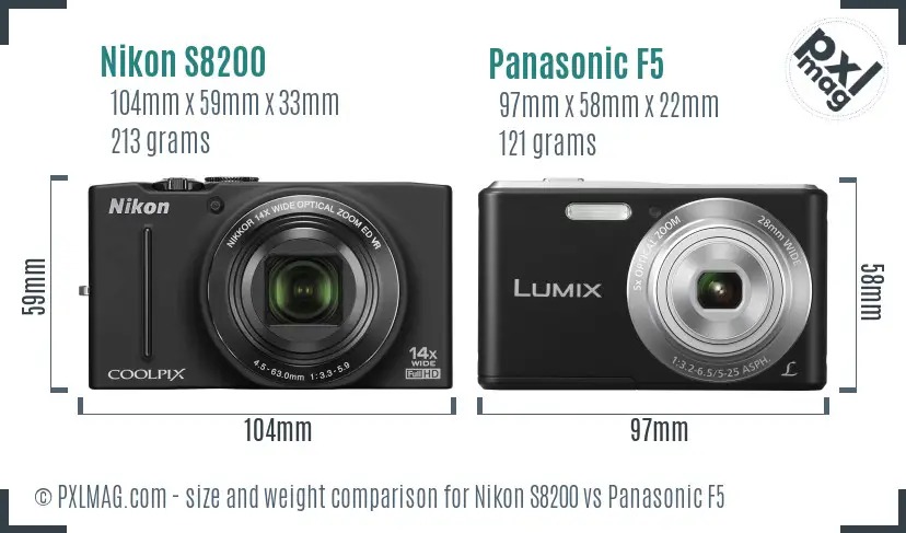 Nikon S8200 vs Panasonic F5 size comparison