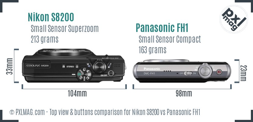 Nikon S8200 vs Panasonic FH1 top view buttons comparison