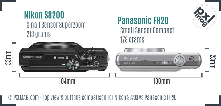 Nikon S8200 vs Panasonic FH20 top view buttons comparison