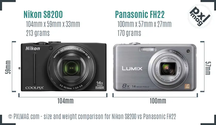 Nikon S8200 vs Panasonic FH22 size comparison