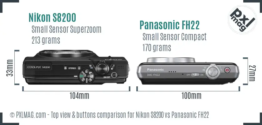 Nikon S8200 vs Panasonic FH22 top view buttons comparison