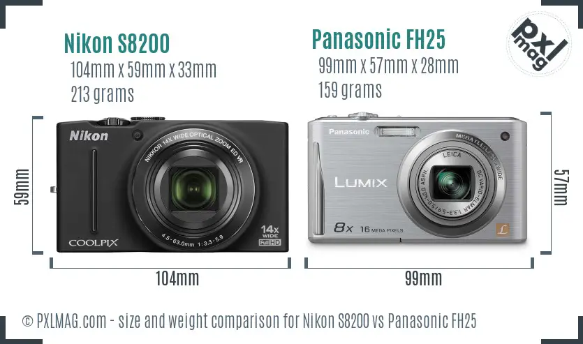 Nikon S8200 vs Panasonic FH25 size comparison