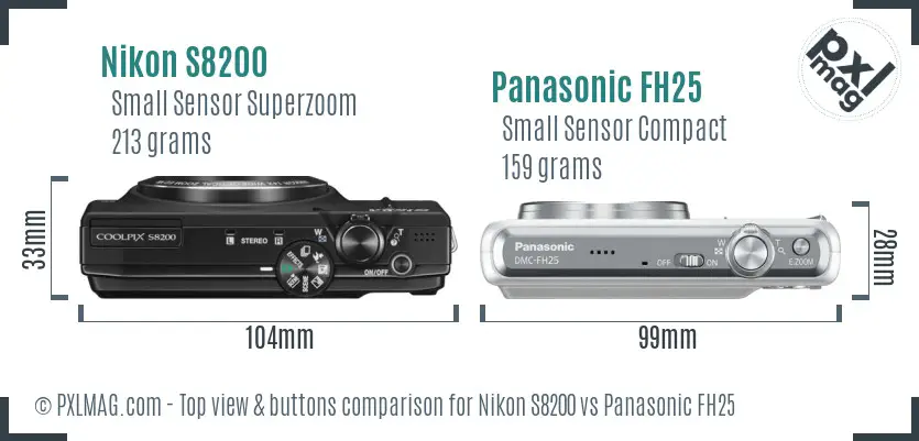 Nikon S8200 vs Panasonic FH25 top view buttons comparison