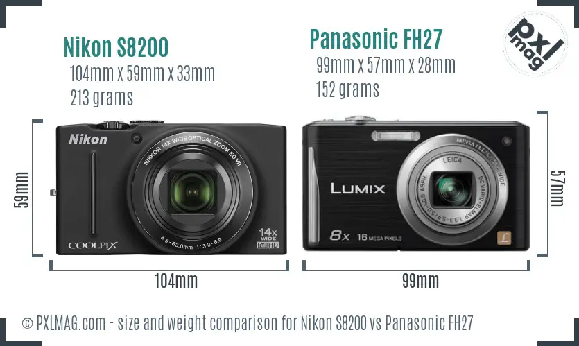 Nikon S8200 vs Panasonic FH27 size comparison