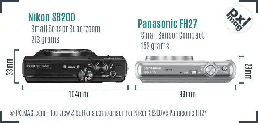 Nikon S8200 vs Panasonic FH27 top view buttons comparison